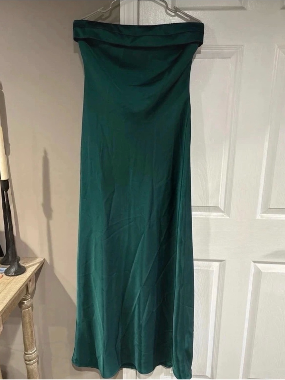 Off-Shoulder Backless Evening Maxi Dress in Deep Green
